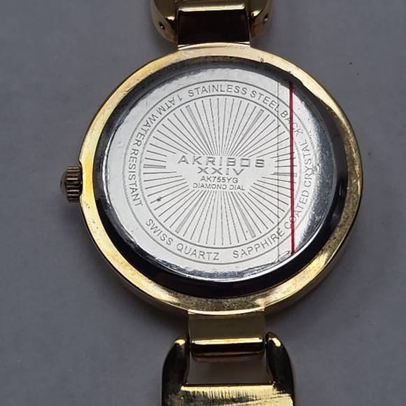 Womens Akribos XXIV Diamond Dial Quartz Gold Tone Watch New Battery AK755YG - Picture 9 of 10